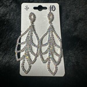 Silver Crystal Leaf Earrings